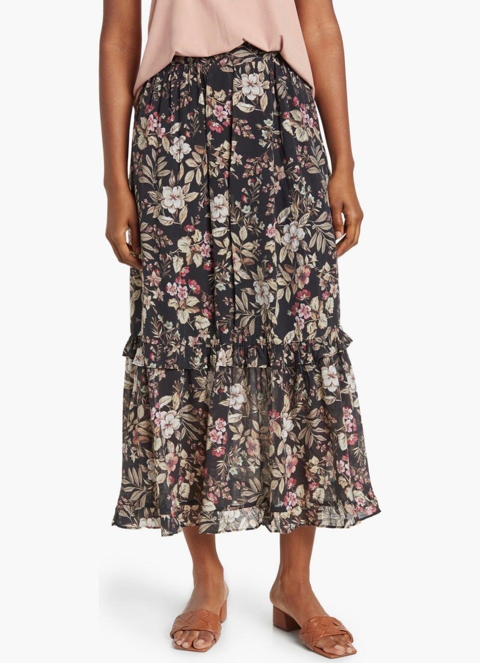 PHILOSOPHY REPUBLIC CLOTHING Brown Tiered Ruffle Maxi Skirt Size Medium
